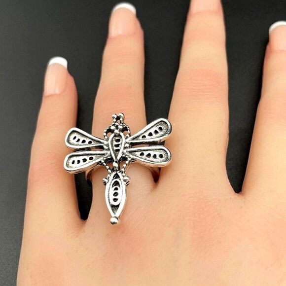 925 Sterling Silver Boho Style Detailed Dragonfly Statement Ring Size 6.5 - Picture 10 of 10